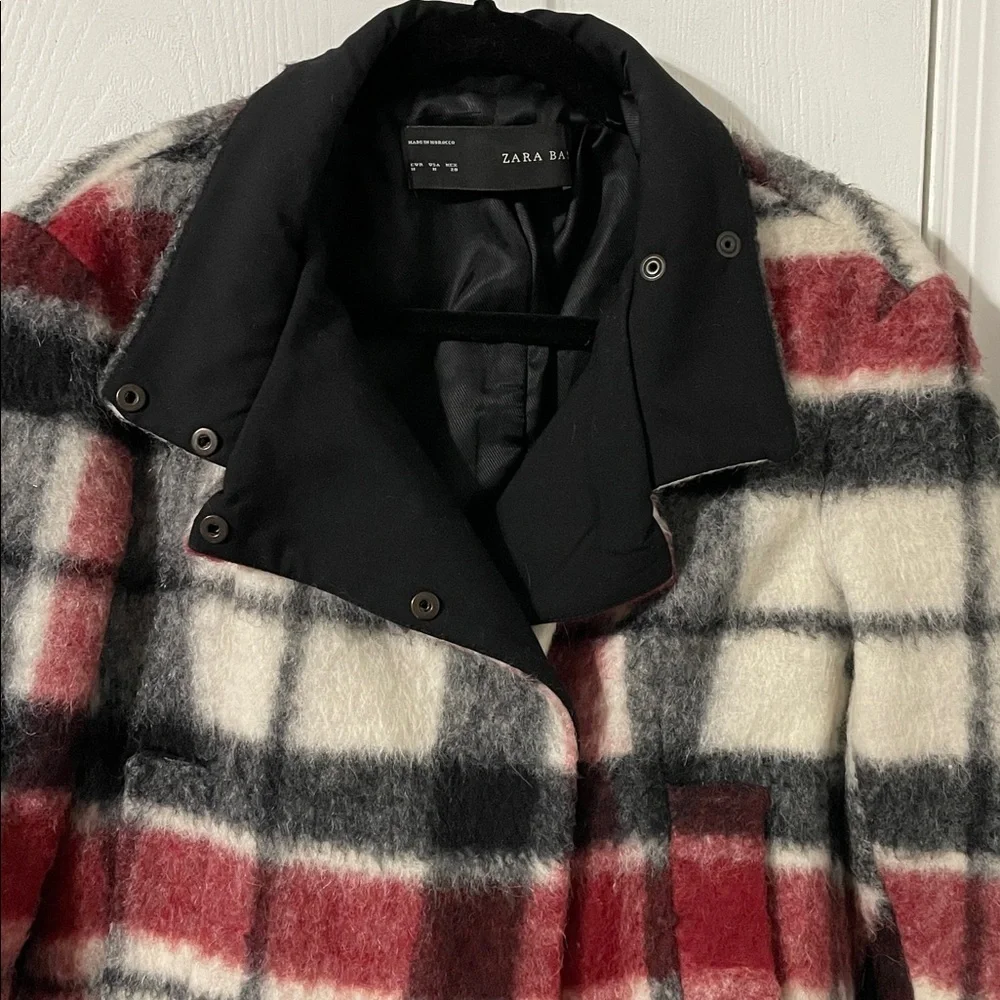 Zara Basic Like New Buffalo Plaid Red & Black Wool Mohair Teddy Jacket Medium - Picture 5 of 12